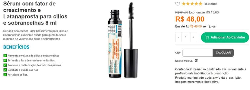 Sérum com fator de crescimento e Latanaprosta para cílios e sobrancelhas (Foto Reprodução/Biostévi Pharma)