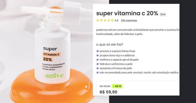 Sérum de Vitamina C da Sallve (Foto Reprodução/Lennita/TV Foco/Canva/site oficial) Sérum de Vitamina C da Sallve (Foto Reprodução/Lennita/TV Foco/Canva/site oficial)