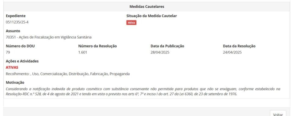 Proibição da ANVISA contra o óleo Dermex pt 1 (Foto Reprodução/ANVISA) Proibição da ANVISA contra o óleo Dermex pt 1 (Foto Reprodução/ANVISA)