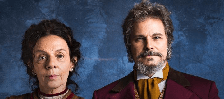 Edson Celulari e Rosi Campos como Dom Sabino e Dona Agustina, de O Tempo Não Para, próxima novela das sete da Globo. (Foto: Miguel Junior/TV Globo)