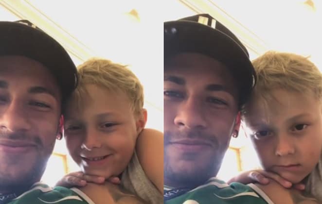 Neymar curte com o filhão após vencer jogo