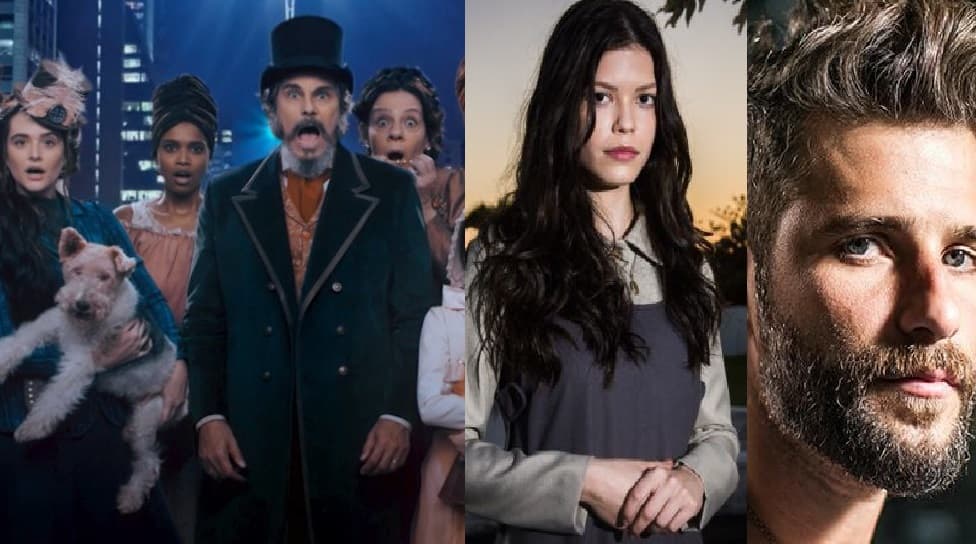 Protagonistas, respectivamente, de O Tempo Não Para, Espelho da Vida e O Sétimo Guardião (Foto: Reprodução) Protagonistas, respectivamente, de O Tempo Não Para, Espelho da Vida e O Sétimo Guardião (Foto: Reprodução)