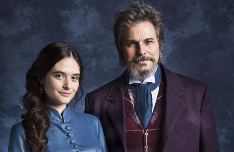 Dom Sabino e Marocas em poster de divulgação de O Tempo Não Para (Foto: Divulgação/Globo) Dom Sabino e Marocas em poster de divulgação de O Tempo Não Para (Foto: Divulgação/Globo)