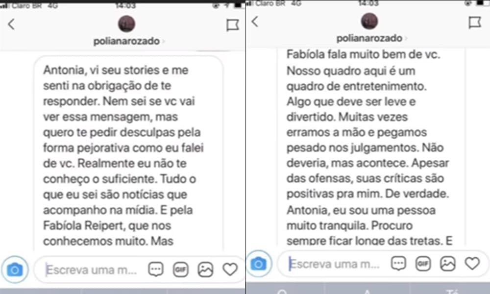 Poliana Rozado pediu desculpas para Antonia Fontenelle. (Foto: Reprodução) Poliana Rozado pediu desculpas para Antonia Fontenelle. (Foto: Reprodução)