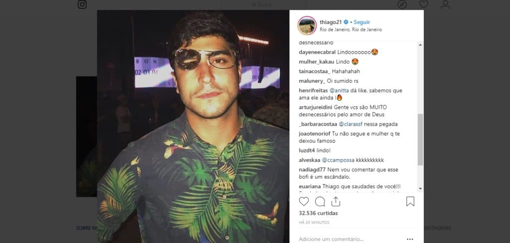 Thiago Magalhães e Anitta TV Foco em print no Instagram Thiago Magalhães e Anitta TV Foco em print no Instagram