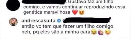 Andressa Suita manda resposta atravessada para fã assanhada de Gusttavo Lima (Imagem/ Reprodução) Andressa Suita manda resposta atravessada para fã assanhada de Gusttavo Lima (Imagem/ Reprodução)