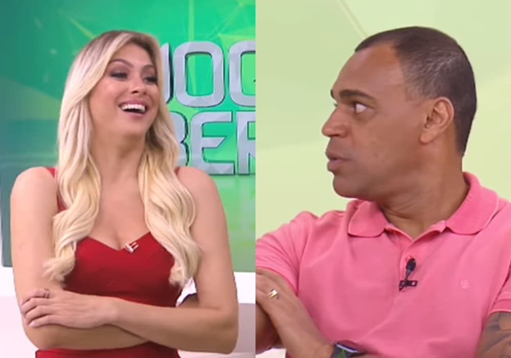 Renata Fan tira Denílson do sério e ele abandona o palco do Jogo Aberto ao vivo: "Trouxa"