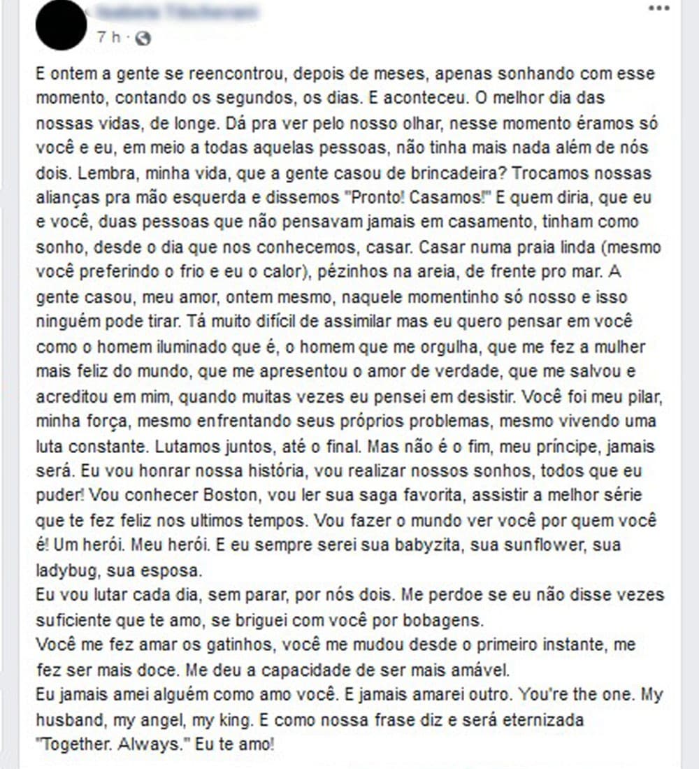 Namorada do ator Rafael Miguel, publica mensagem após tragédia que culminou na morte dele e dos pais (Imagem/Reprodução/Instagram)