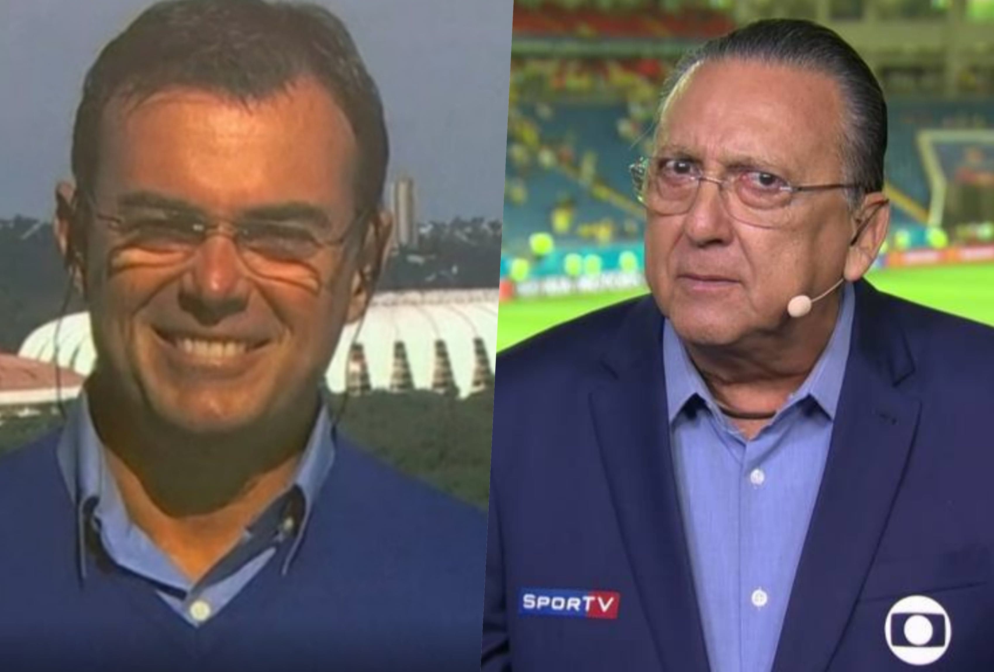 Galvão Bueno e Tino Marcos durante transmissão de Futebol na Globo Galvão Bueno e Tino Marcos durante transmissão de Futebol na Globo