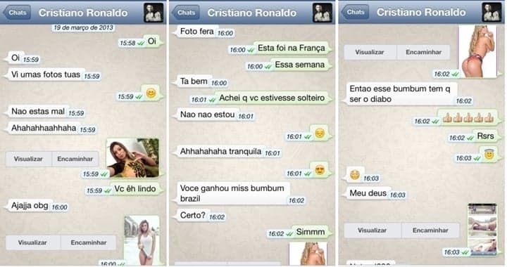 Prints da suposta conversa entre Cristiano Ronaldo e Andressa Urach. (Foto: Reprodução) Prints da suposta conversa entre Cristiano Ronaldo e Andressa Urach. (Foto: Reprodução)