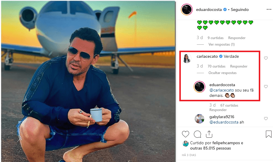 Eduardo Costa chama a atenção de jornalista da Record ao mandar mensagem picante Eduardo Costa chama a atenção de jornalista da Record ao mandar mensagem picante