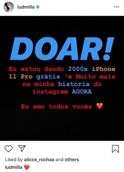 Ludmilla foi vítima de hackers e teve sua conta do Instagram invadida. Foto: Reprodução Jogo rápido Ludmilla foi vítima de hackers e teve sua conta do Instagram invadida. Foto: Reprodução Jogo rápido