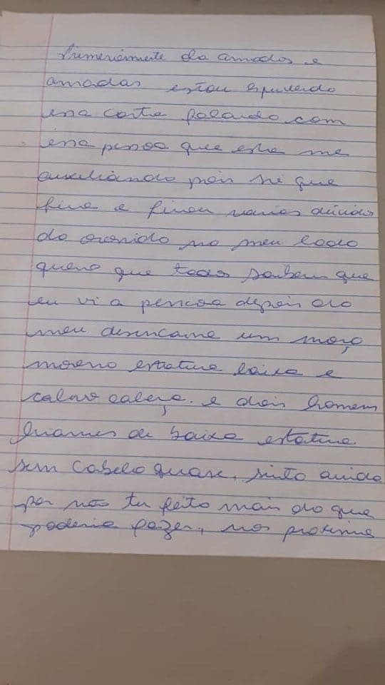 Carta feita por Marielle Franco, segundo Lene Sensitiva (Foto: Reprodução) Carta feita por Marielle Franco, segundo Lene Sensitiva (Foto: Reprodução)