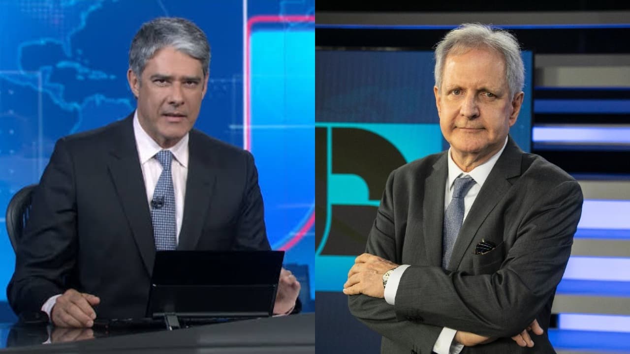 William Bonner e Augusto Nunes (Foto: Reprodução/Globoplay/Divulgação/Record/Montagem TV Foco) William Bonner e Augusto Nunes (Foto: Reprodução/Globoplay/Divulgação/Record/Montagem TV Foco)