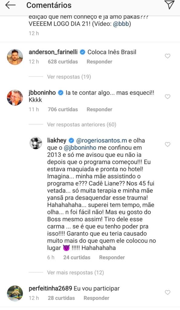 Lia expõe atitude do diretor Boninho (Foto: Reprodução) Lia expõe atitude do diretor Boninho (Foto: Reprodução)