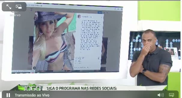 Renata Fan posta foto de biquíni após Denílson, jogadores do Internacional e torcedores fazerem campanha (foto: reprodução/Band) Renata Fan posta foto de biquíni após Denílson, jogadores do Internacional e torcedores fazerem campanha (foto: reprodução/Band)