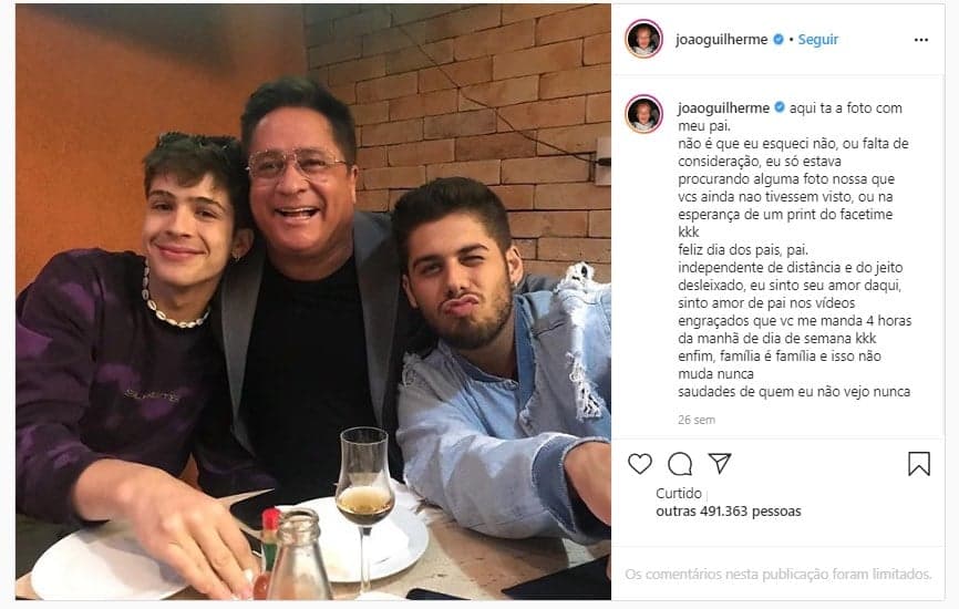 João Guilherme expõe pai Leonardo em post no Instagram (foto: reprodução/Instagram) João Guilherme expõe pai Leonardo em post no Instagram (foto: reprodução/Instagram)