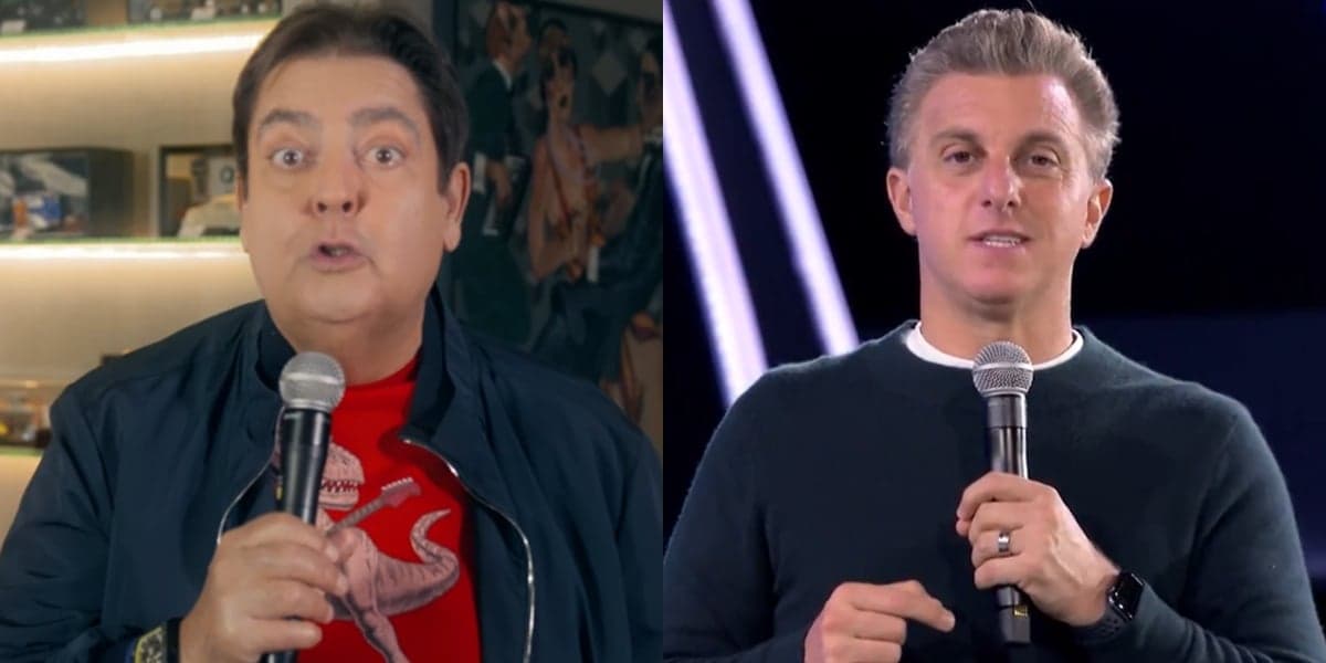 Faustão no comando do Domingão feito de casa e Luciano Huck no Caldeirão já gravado (Foto: Reprodução/Globo/Montagem) Faustão no comando do Domingão feito de casa e Luciano Huck no Caldeirão já gravado (Foto: Reprodução/Globo/Montagem)