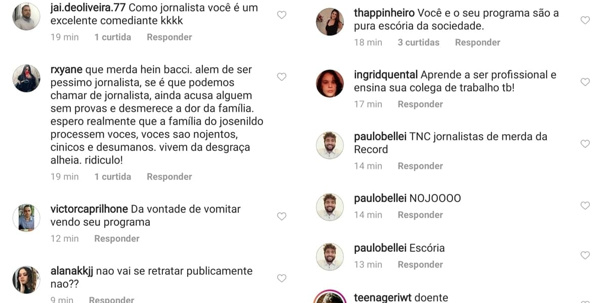 Luiz Bacci foi duramente criticado em seu Instagram (Foto: reprodução) Luiz Bacci foi duramente criticado em seu Instagram (Foto: reprodução)