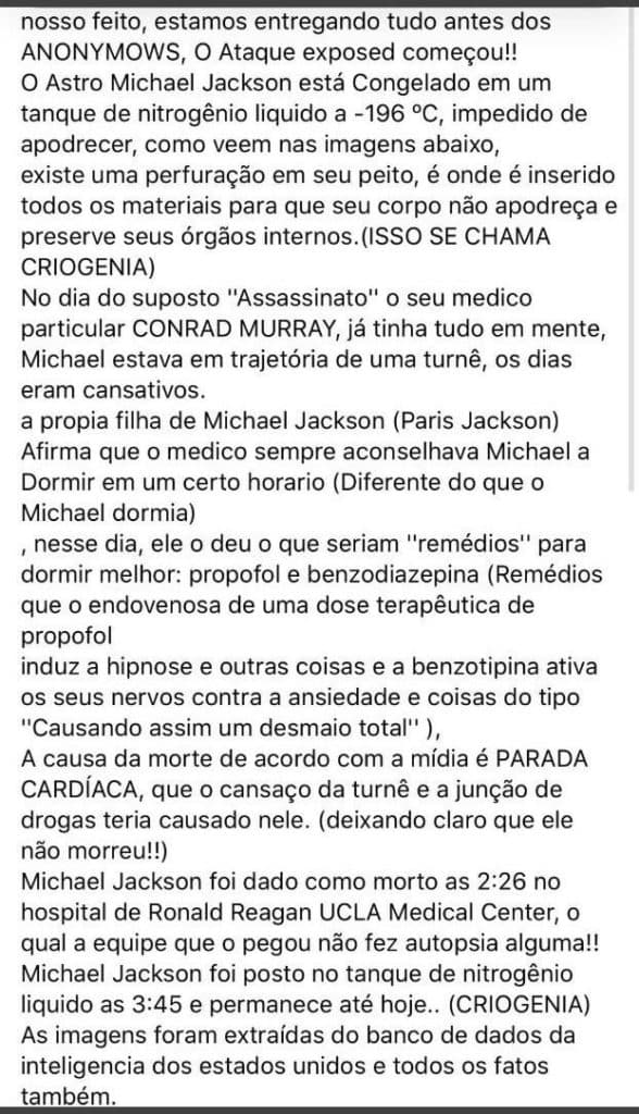 Suposta informação envolvendo o 'rei do pop'