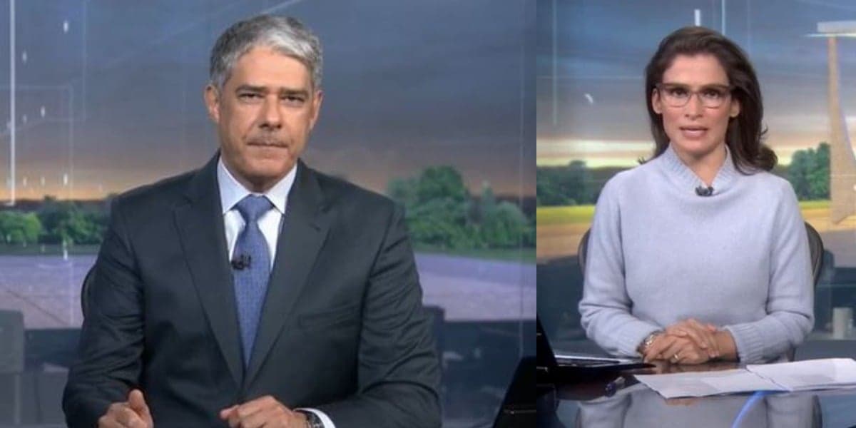 William Bonner e Renata Vasconcellos na bancada do Jornal Nacional de ontem (Foto: Reprodução/TV Globo) William Bonner e Renata Vasconcellos na bancada do Jornal Nacional de ontem (Foto: Reprodução/TV Globo)
