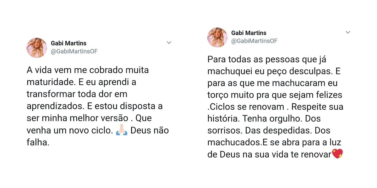 Gabi Martins faz pedido de desculpas e revela amadurecimento pós reality (Foto: Reprodução/Twitter) Gabi Martins faz pedido de desculpas e revela amadurecimento pós reality (Foto: Reprodução/Twitter)