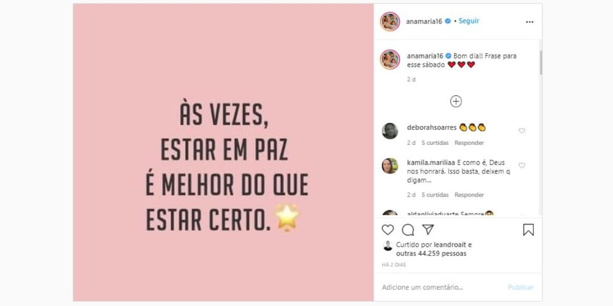 Ana Maria Braga mandou recado na lata em suas redes sociais (Foto: Reprodução/Instagram) Ana Maria Braga mandou recado na lata em suas redes sociais (Foto: Reprodução/Instagram)