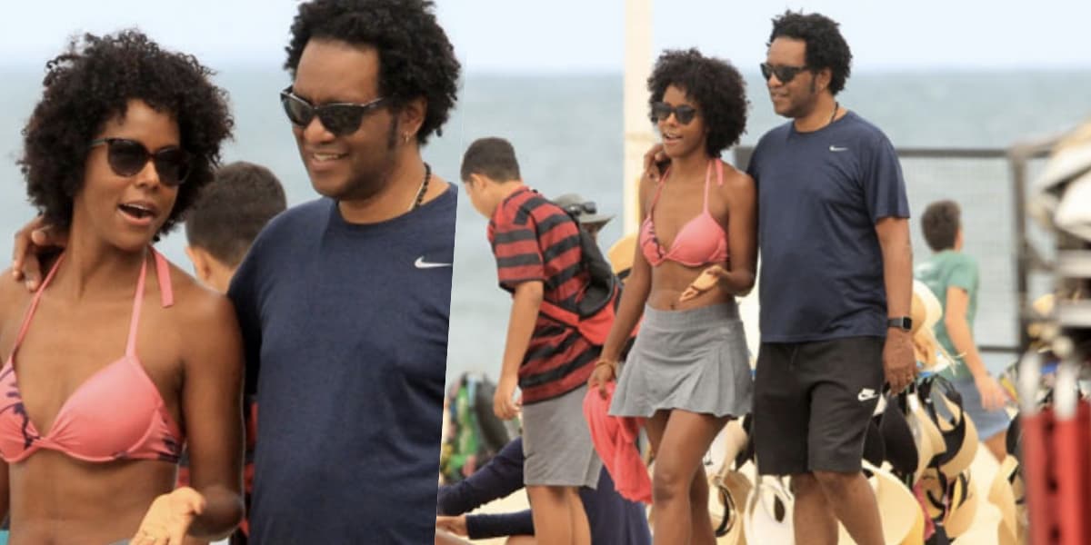Maju Coutinho foi flagrada por paparazzis na praia ao lado do marido (Foto: reprodução)