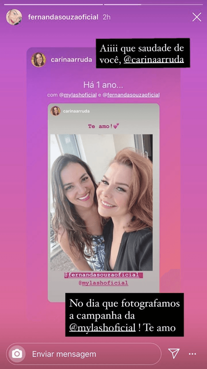 Fernanda Souza em seus stories (Foto: reprodução/Instagram) Fernanda Souza em seus stories (Foto: reprodução/Instagram)