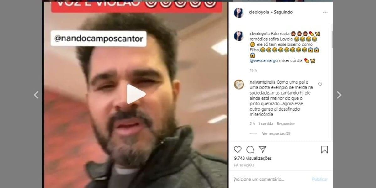 Luciano Camargo foi ironizado por Cleo Loyola (Foto: Reprodução/Instagram) Luciano Camargo foi ironizado por Cleo Loyola (Foto: Reprodução/Instagram)