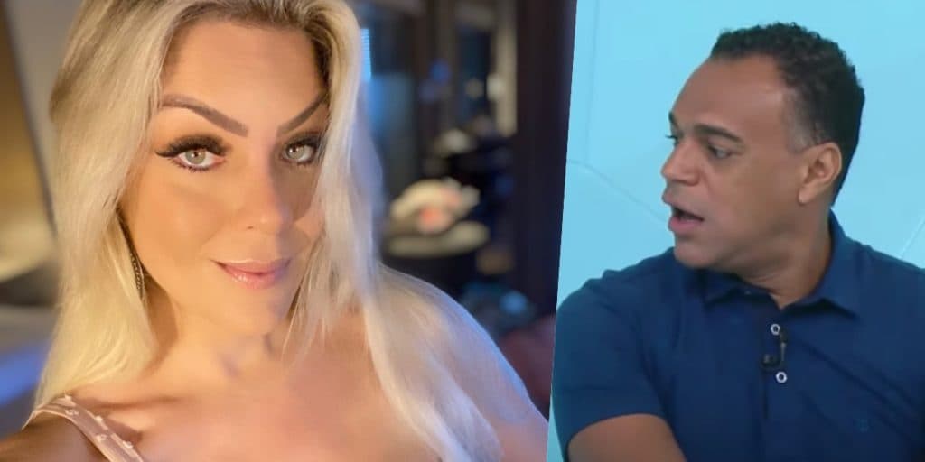 Renata Fan perde a vergonha, aparece seminua na Band, mostra tudo e Denílson se descontrola