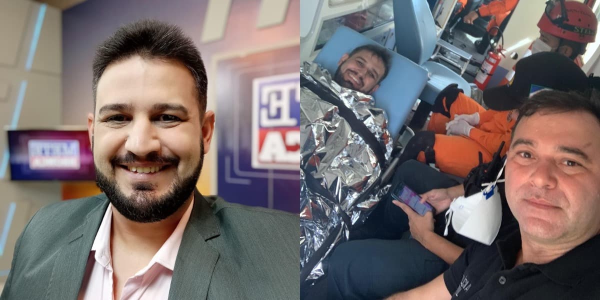 Jornalista Romano dos Anjos sorri em selfie com o delegado geral da Polícia Civil, Herbert Amorim, dentro da ambulância dos Bombeiros após sequestro (Foto: Arquivo Pessoal) Jornalista Romano dos Anjos sorri em selfie com o delegado geral da Polícia Civil, Herbert Amorim, dentro da ambulância dos Bombeiros após sequestro (Foto: Arquivo Pessoal)