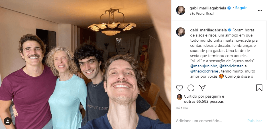 Marília Gabriela expõe encontro com Reinaldo Gianecchini, filho e genro (Foto: Reprodução)