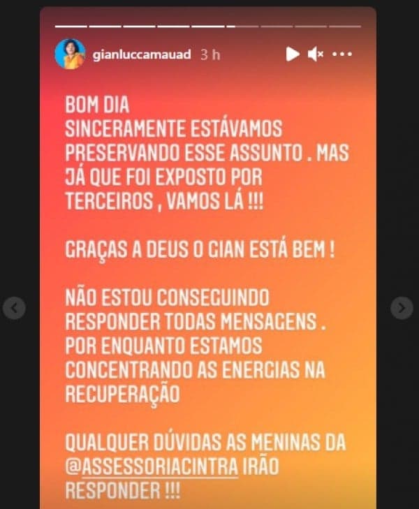 Nota divulgada pela família de Gianlucca Mauad (Imagem: Reprodução) Nota divulgada pela família de Gianlucca Mauad (Imagem: Reprodução)