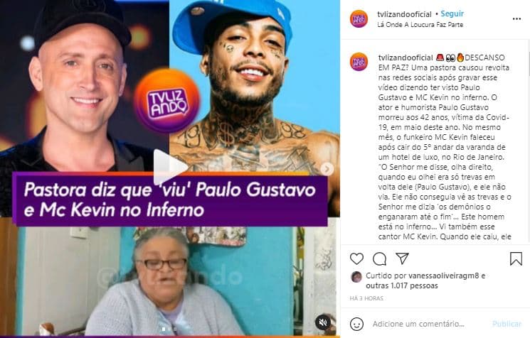 Pastora Nair fez revelação infernal sobre Paulo Gustavo e MC Kevin (Foto: Reprodução/Instagram)