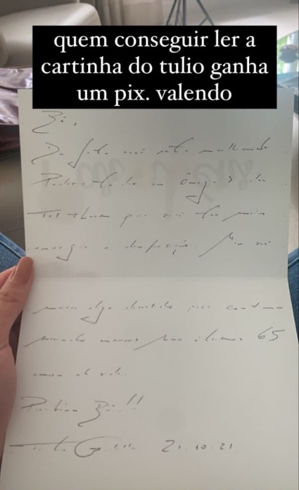 Carta de Túlio Gadêlha vazada por Beatriz Bonemer (Imagem: Reprodução) Carta de Túlio Gadêlha vazada por Beatriz Bonemer (Imagem: Reprodução)