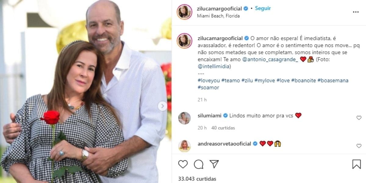 Zilu, após surgir aos beijos com loira aos 63, assume relação e se declara em textão: "Metades que se completam" Zilu, após surgir aos beijos com loira aos 63, assume relação e se declara em textão: "Metades que se completam"
