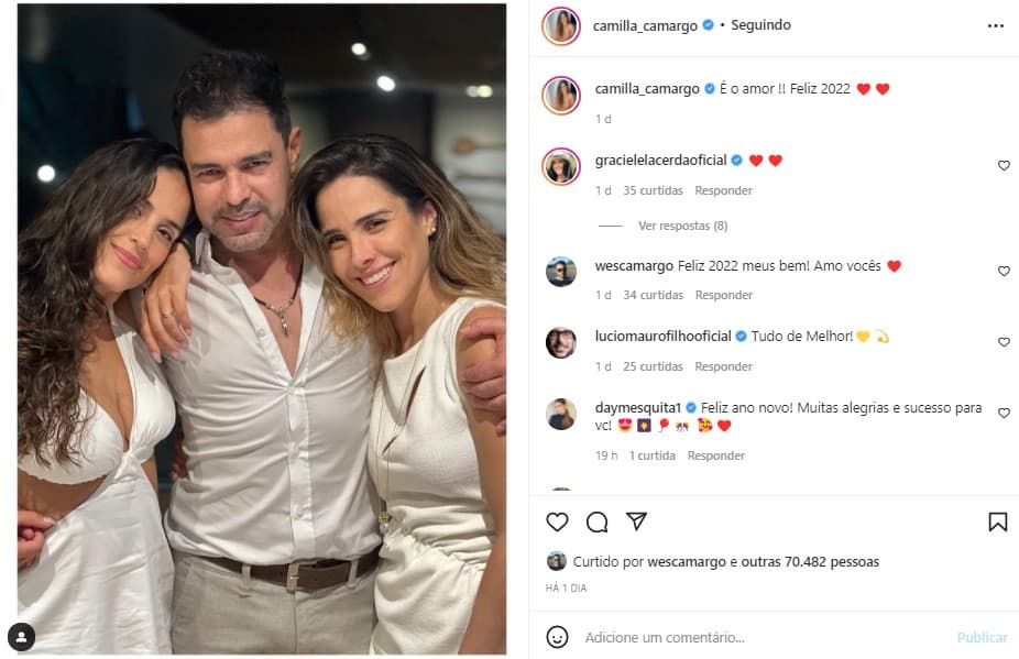 Camilla Camargo postou foto com Zezé e Wanessa, mas evitou Graciele Lacerda (Foto: Reprodução)