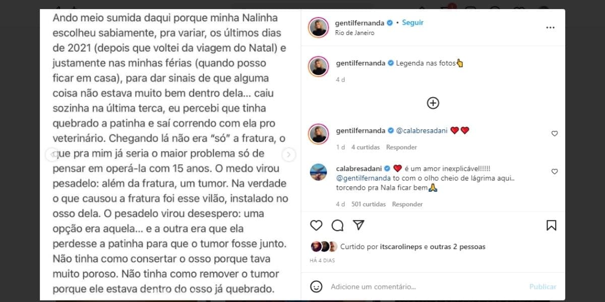 "Pesadelo", Fernanda Gentil expõe doença de parceira, dificuldades para andar e confirma: "Não consigo entender" "Pesadelo", Fernanda Gentil expõe doença de parceira, dificuldades para andar e confirma: "Não consigo entender"