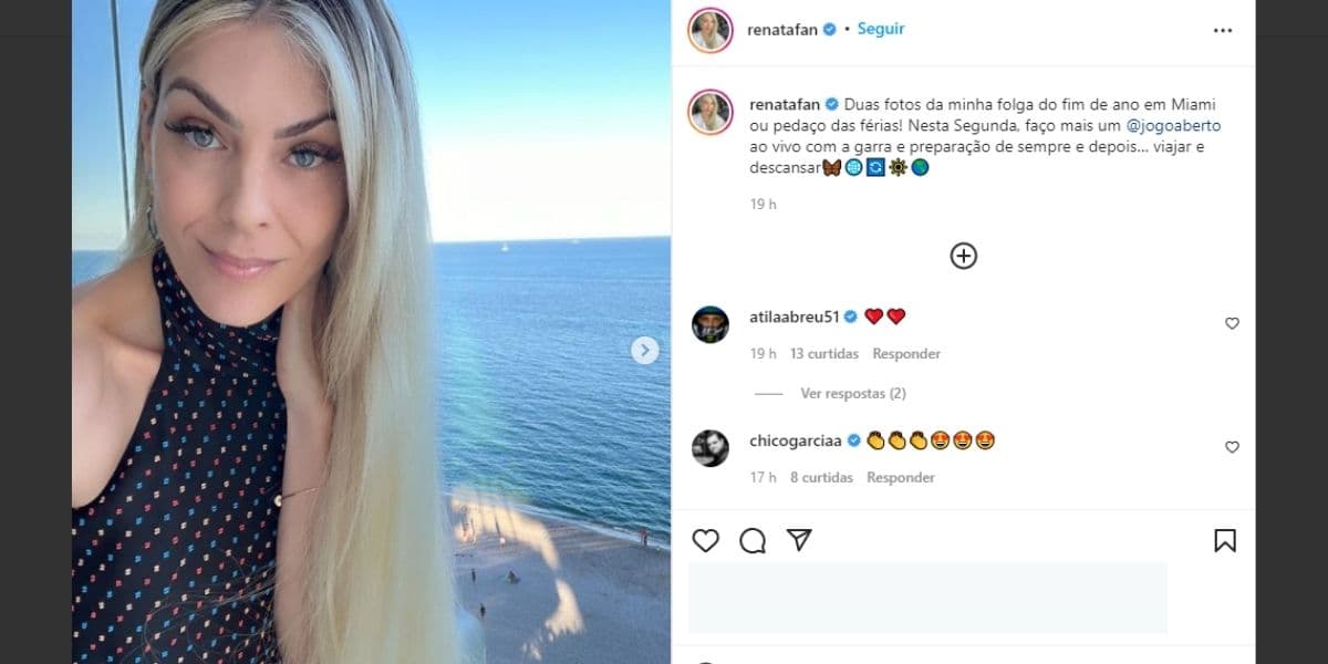 Renata Fan anuncia afastamento do Jogo Aberto e confirma último dia na Band: "Nesta segunda" Renata Fan anuncia afastamento do Jogo Aberto e confirma último dia na Band: "Nesta segunda"