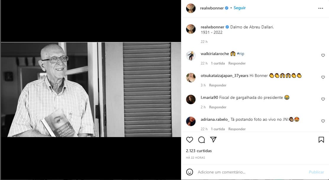 William Bonner faz homenagem a Dalmo de Abreu Dallari, após morte - Foto: Reprodução