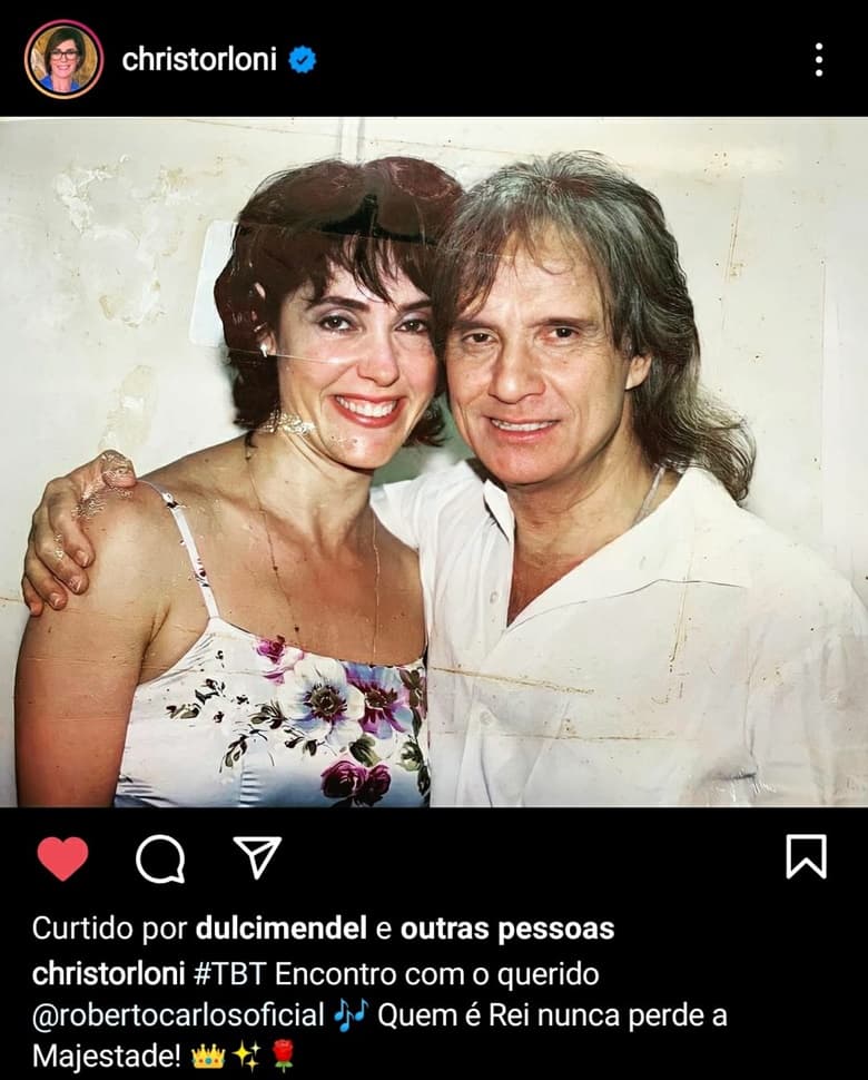 Christiane Torloni publica TBT com Roberto Carlos Christiane Torloni publica TBT com Roberto Carlos