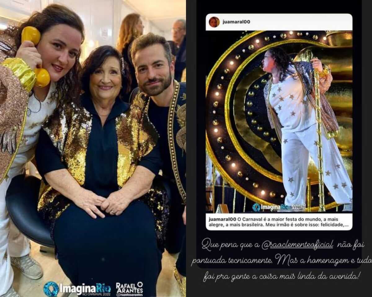Ju Amaral, Dona Déa e Thales Bretas na homenagem a Paulo Gustavo da São Clemente (Foto: Reprodução/Instagram) Ju Amaral, Dona Déa e Thales Bretas na homenagem a Paulo Gustavo da São Clemente (Foto: Reprodução/Instagram)