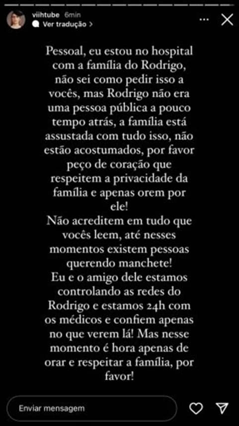 Viih Tube está cuidando das redes sociais de Rodrigo Mussi após acidente Viih Tube está cuidando das redes sociais de Rodrigo Mussi após acidente
