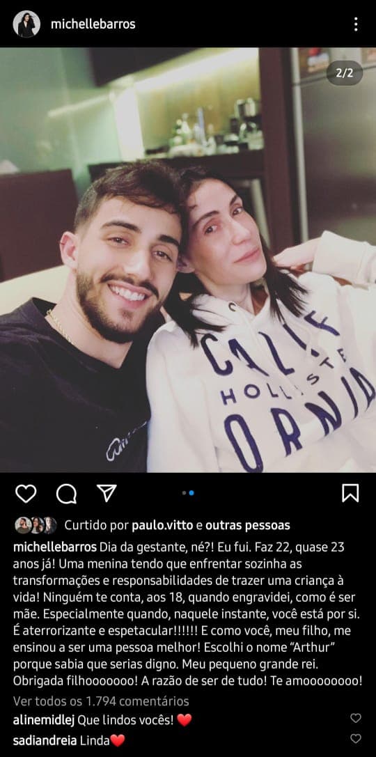 Publicação de Michelle Barros (Foto: Reprodução/ Instagram) Publicação de Michelle Barros (Foto: Reprodução/ Instagram)