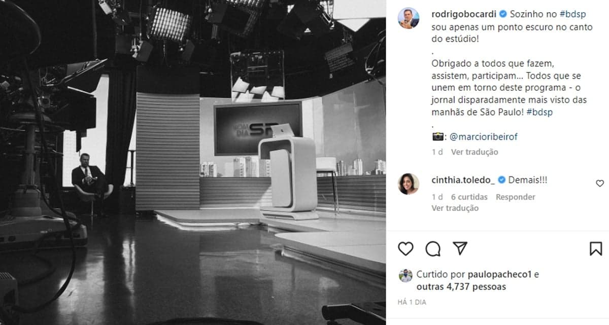 O jornalista Rodrigo Bocardi entregou bastidores do Bom Dia São Paulo em outra ocasião O jornalista Rodrigo Bocardi entregou bastidores do Bom Dia São Paulo em outra ocasião