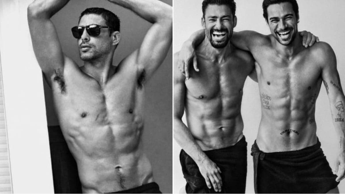 Cauã Reymond em cliques sensuais de toalha preta ao lado de Pablo Morais (Foto: Mario Testino/ Reprodução/ Instagram)