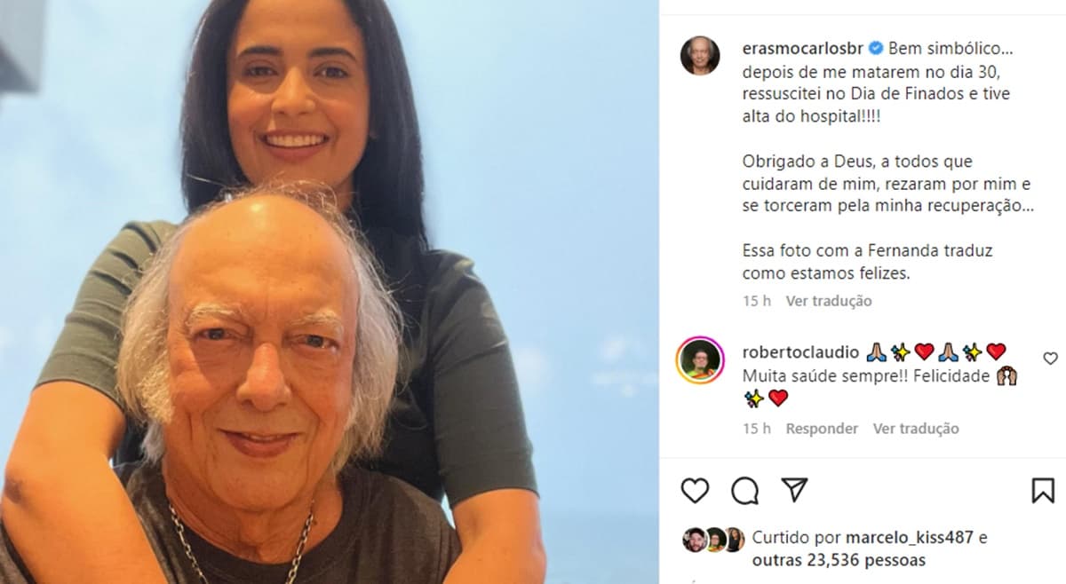 Erasmo Carlos celebra alta do hospital em registro com sua esposa de 32 anos, Fernanda Passos Erasmo Carlos celebra alta do hospital em registro com sua esposa de 32 anos, Fernanda Passos
