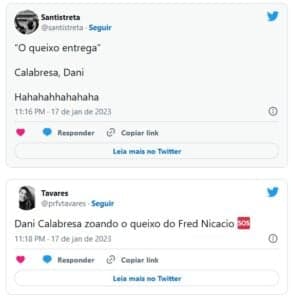 BBB23 - Dani Calabresa é criticada por zoar aparência de participante (Foto: Reprodução / Twitter) BBB23 - Dani Calabresa é criticada por zoar aparência de participante (Foto: Reprodução / Twitter)