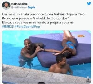 BBB23: Gabriel volta a atacar e causa revolta após chamar Bruno de gordo (Foto: Reprodução / Twitter) BBB23: Gabriel volta a atacar e causa revolta após chamar Bruno de gordo (Foto: Reprodução / Twitter)